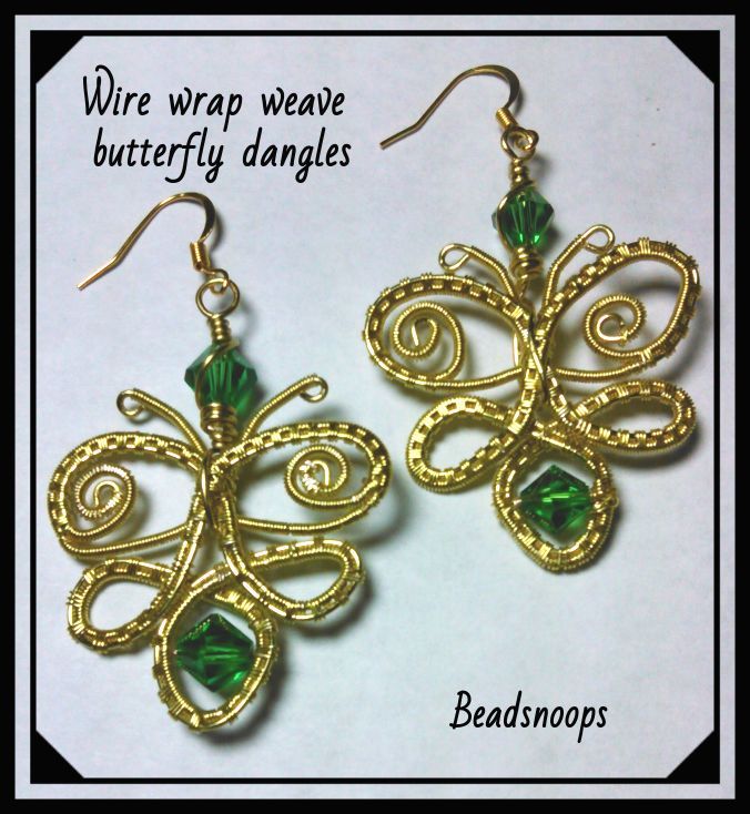 Wire wrap weave Butterfly dangle earrings