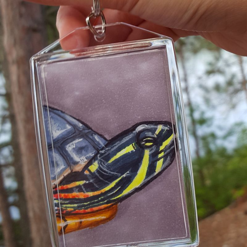 Painter Turtle 2x3 Photo Keychain | Each Copy is Handpainted | Perfect For Reptile Lovers | Back to School Accessory