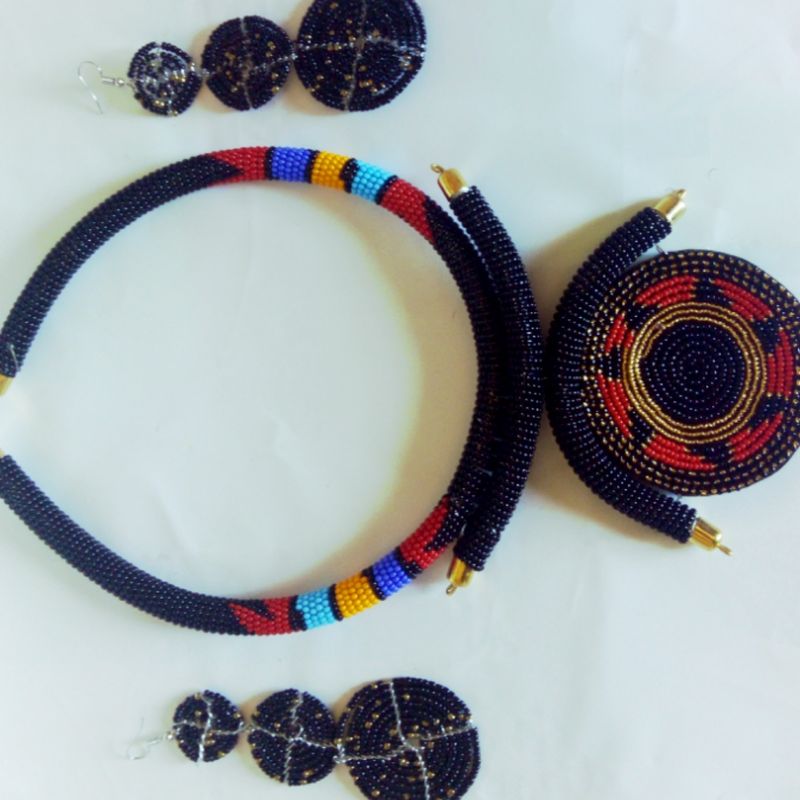 African beaded statement necklace for women with a pair of earings
