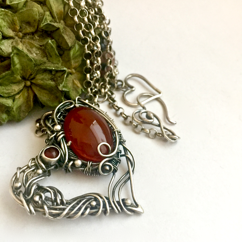 Sterling Silver Carnelian gemstone Heart pendant
