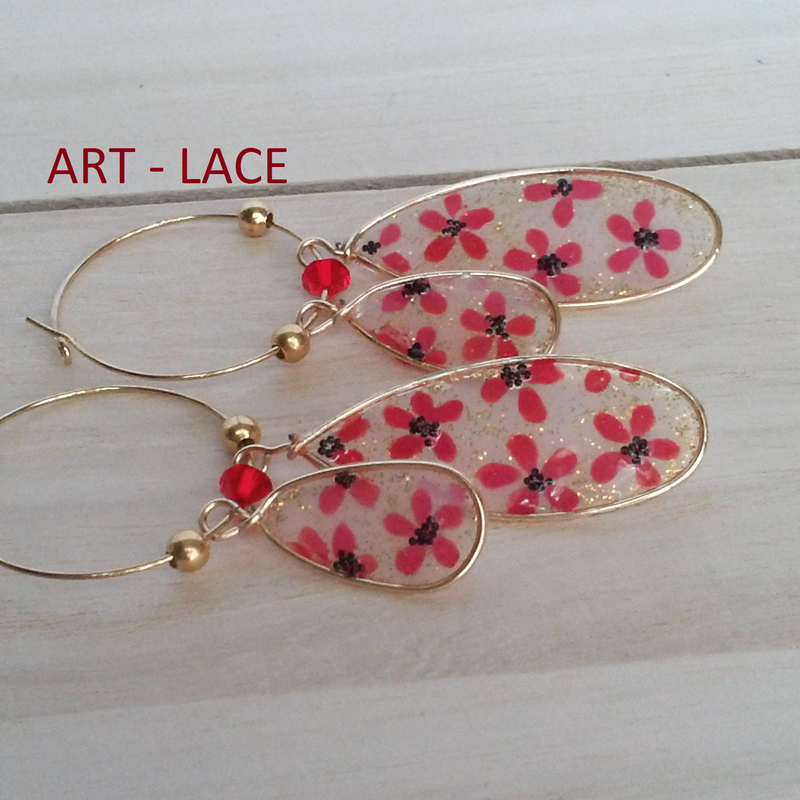 Oval Dangle Hoop earrings Christmas earrings Party earring Red flower Chandelier earring College student gift Chinese Japanese earring