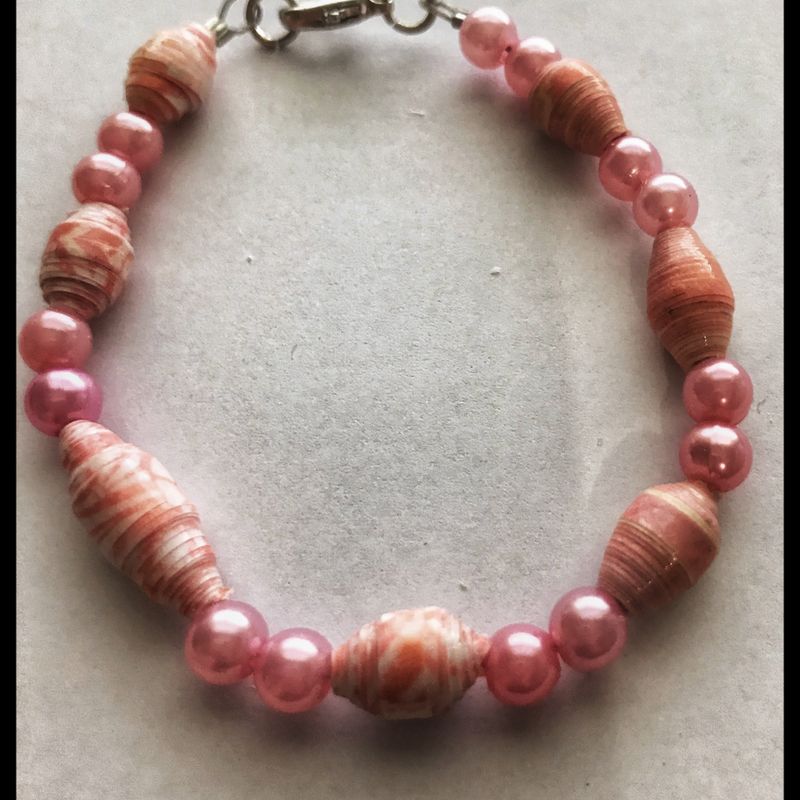 Pink paper bead bracelet