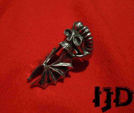 Silver Vampire Skull Ring  - Lucifer Ring - Satanic Ring - Bat Ring - Demon Ring - Black Metal Ring - Black Metal Jewelry - Pagan Ring