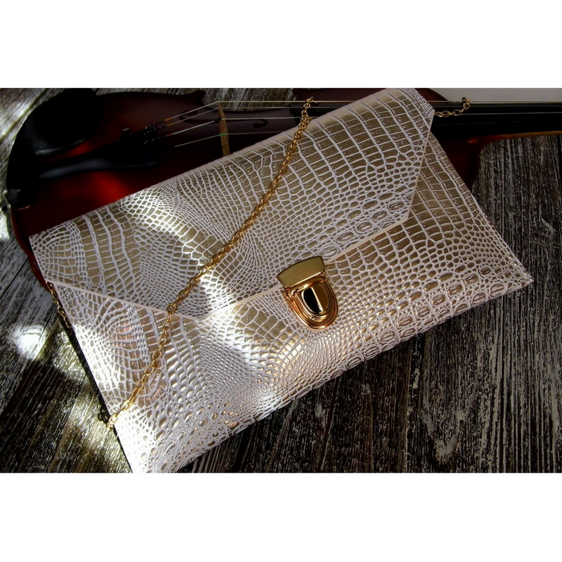 SOLD-Evening clutch cream purse with gold chain, Envelope purse, Wedding clutch, Cross body purse, Gift for her
