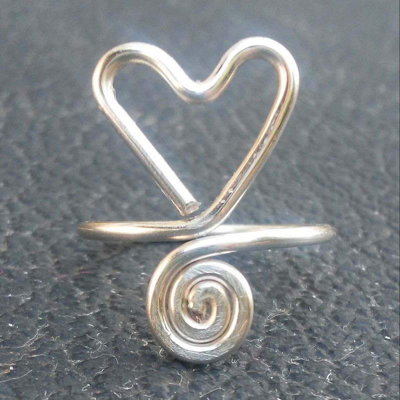 Wirewrapped Heart Swirl Ring Free US shipping