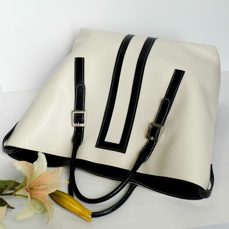 Large Cream and Black Tote Bag