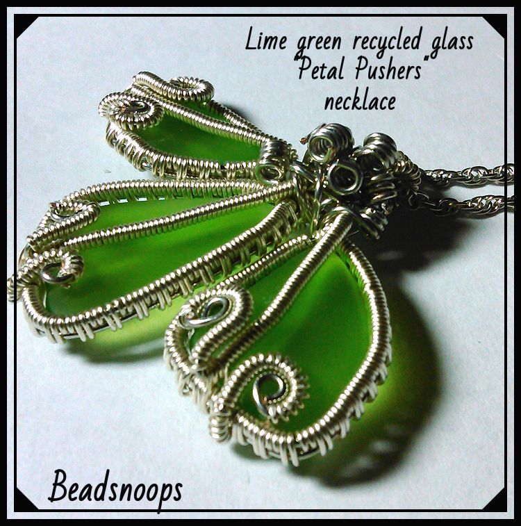 Lime Green recycled glass "Petal Pushers" necklace