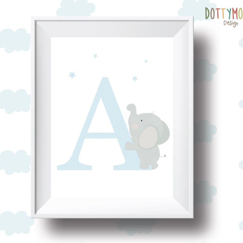 Letter ,elephant ,personalised Playroom print, nursery print, wall art,baby boy ,playroom poster, instant digital download,children wall art