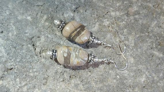 Jasper Earrings, Sterling Silver Earrings,Handmade, Dangle Earrings, Natural Jewelry, Brown Earrings, Pearl, Boho, Gifts for Her