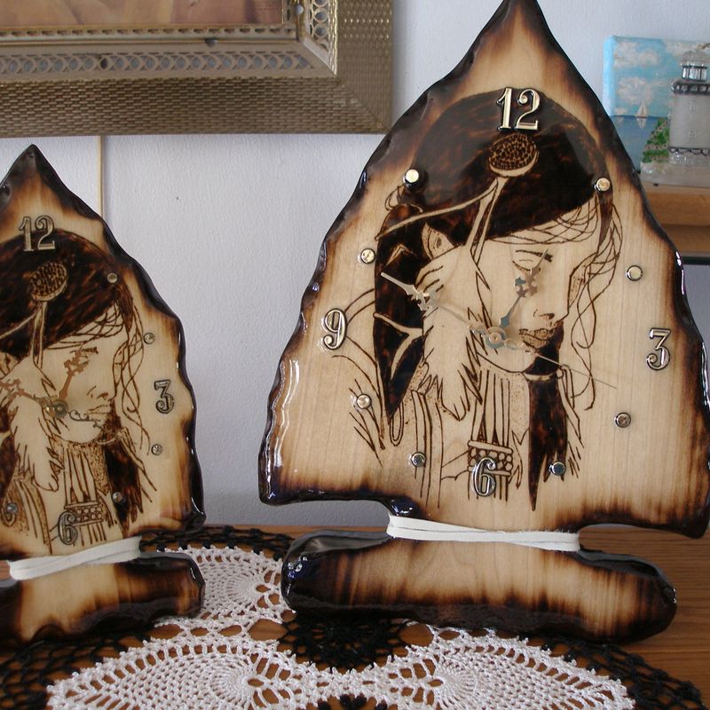 Hand Wood Burned Quartz Clock