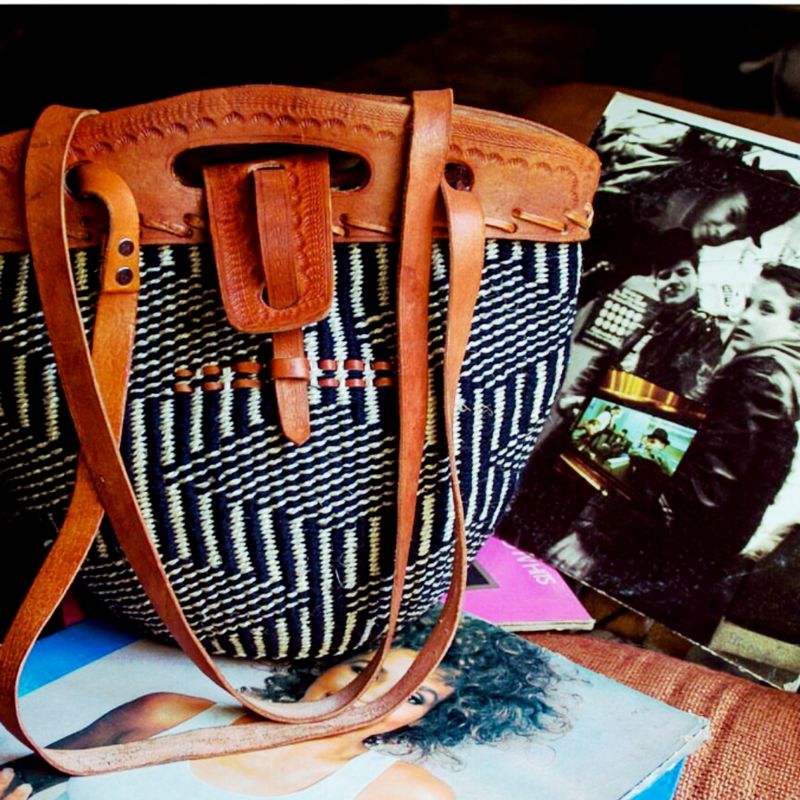 African handmade Leather / wool Masai bag