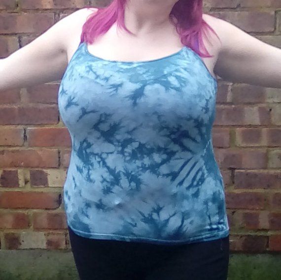 Dark Green Scrunch Tie Dye Vest Top.