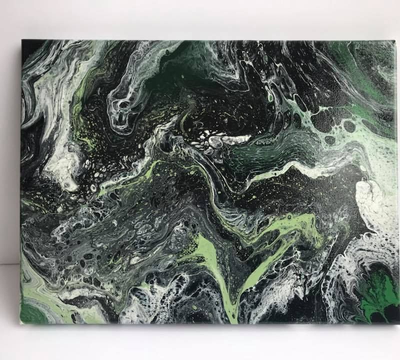 Shades of Green and Black Fluid Art Canvas