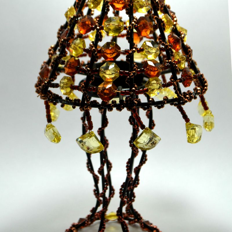 Brown Yellow Beaded Tealight Lamp Shade, Beaded Candle Holder, Brown Decor, Beaded Home Decor, Tealight Candle Holder, Decorative Lamp Shade