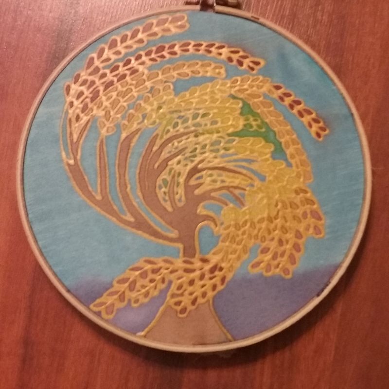 Tree of Seasons 6-inch Silk Painting with Gold Outline