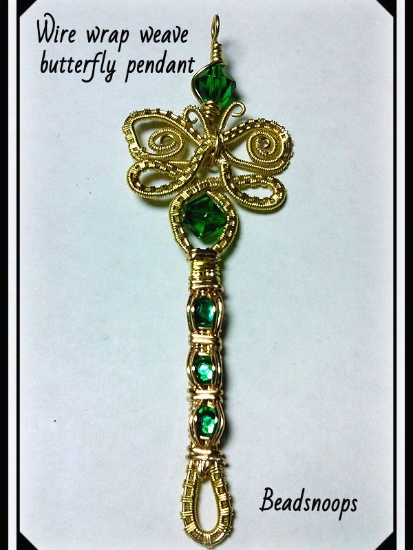 Wire wrap weave butterfly pendant