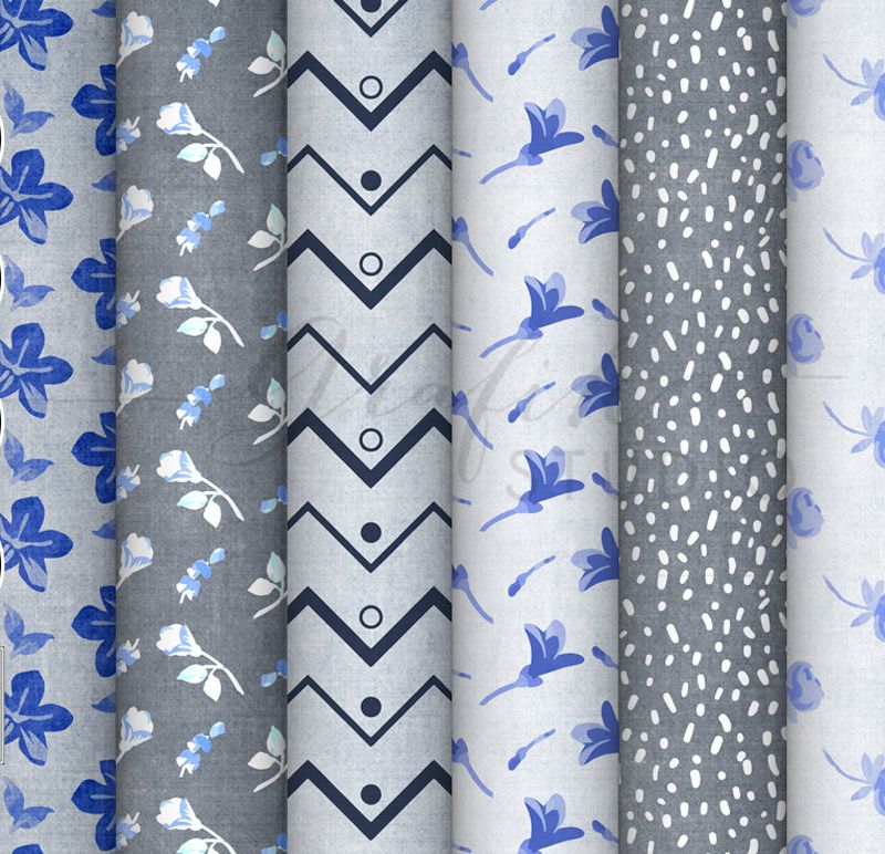 Blue Floral Spring Seamless Pattern Digital Paper Pack