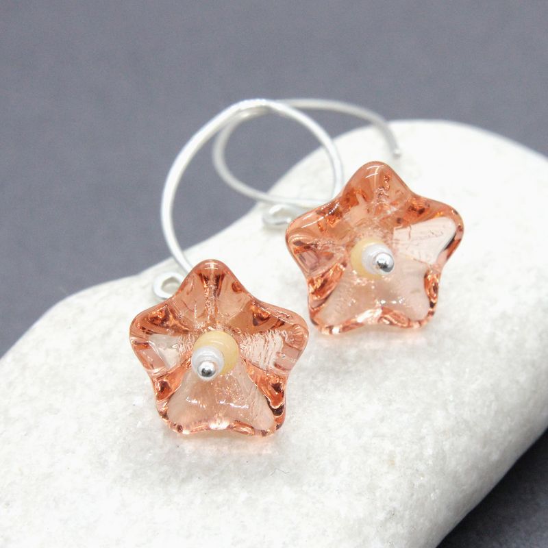 Flower Earrings Sterling Silver Peach Earrings