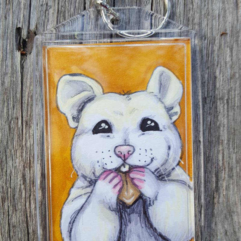 Nibbles 2x3 Photo Keychain | Happy Hungry Hamster | Each Copy is Handpainted | Perfect For Hamster Lovers | Back to School Accessory