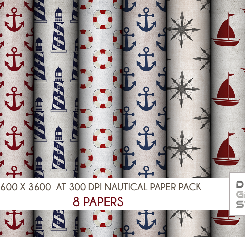 Rustic Nautical Seamless Pattern Digital Paper Pack