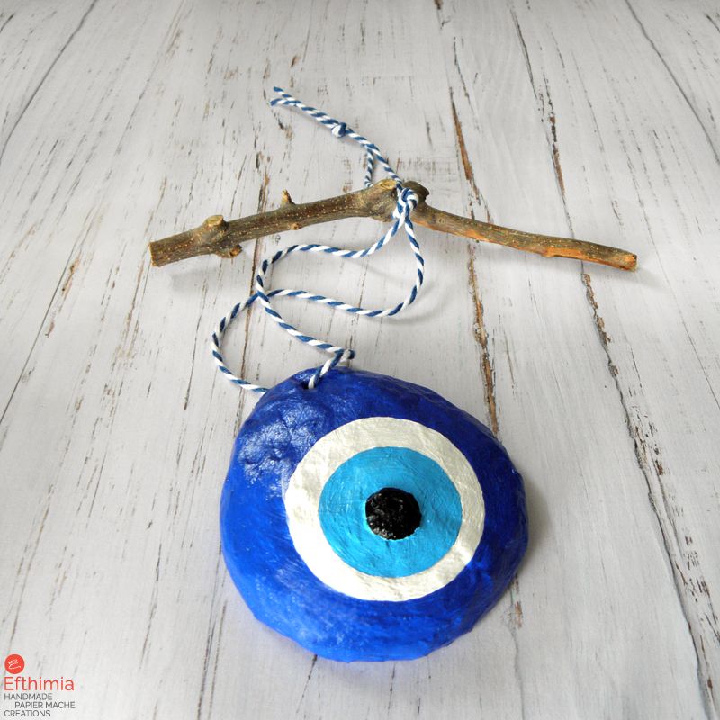 Paper Mache Blue Evil Eye Wall Decor