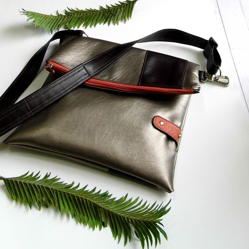 SOLD - Foldover Crossbody Bag, Vegan Leather Shoulder Bag, Faux Leather Laptop Bag, Simple Everyday Purse